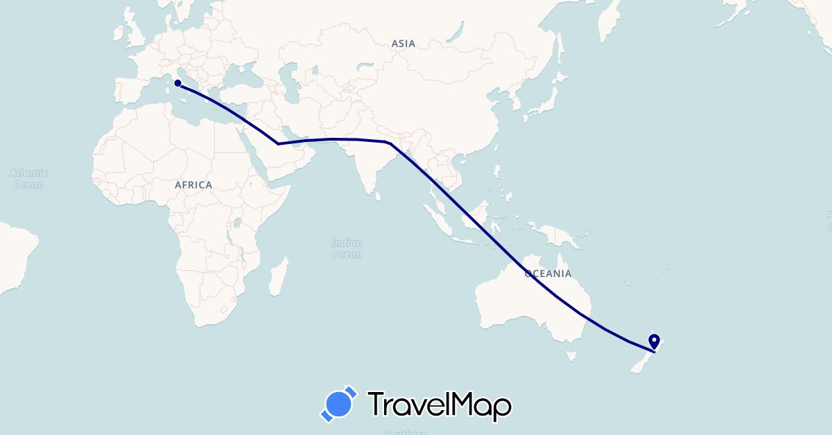 TravelMap itinerary: driving in Israel, India, Italy, New Zealand, Saudi Arabia, Vatican City (Asia, Europe, Oceania)